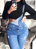 Momnfancy Ripped Destroyed Pockets Maternity Overall Long Dungarees Jumpsuit