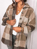 Momnfancy Plaid Cardigan Turndown Collar Long Sleeve  Maternity Wool Coat