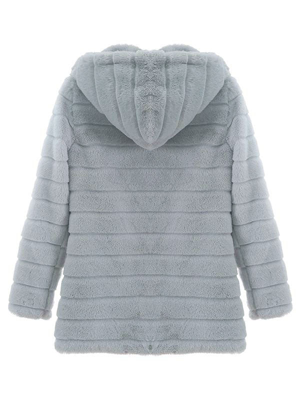Momnfancy Faux Fur Bubble Plus Size Hooded Long Sleeve Maternity Long Coat