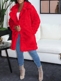 Momnfancy Faux Fur Pockets Turndown Collar Long Sleeve Maternity Teddy Coat