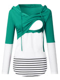 Momnfancy Striped Hood Maternity and Lactant Women Nuring Sweatshirt