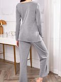 Momnfancy Solid V-Neck Long Sleeve Long Nuring Maternity Pajama Set