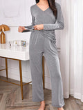 Momnfancy Solid V-Neck Long Sleeve Long Nuring Maternity Pajama Set