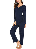 Momnfancy Solid V-Neck Long Sleeve Long Nuring Maternity Pajama Set