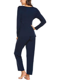 Momnfancy Solid V-Neck Long Sleeve Long Nuring Maternity Pajama Set