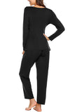 Momnfancy Solid V-Neck Long Sleeve Long Nuring Maternity Pajama Set