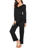 Momnfancy Solid V-Neck Long Sleeve Long Nuring Maternity Pajama Set