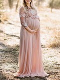 Momnfancy Grenadine Lace Patchwork Maternity For Babyshower Maxi Dress