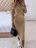 Momnfancy Starry Print Bodycon High Neck Long Sleeve Fall Maternity Midi Dress