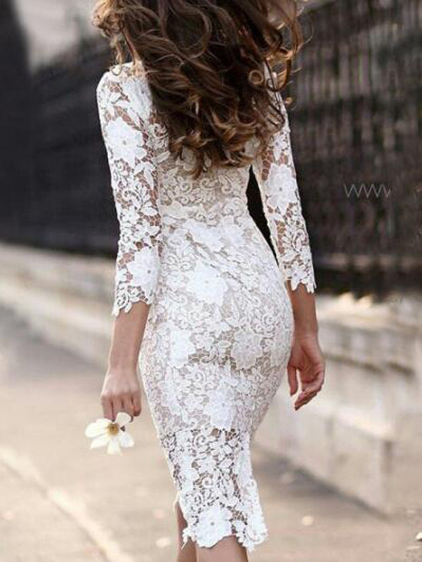 Momfancy Floral Lace 3/4 Sleeve Bodycon Party Maternity Midi Dress