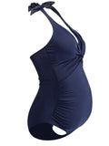 Momnfancy Halter Neck Backless V-neck Sleeveless One-Piece Maternity Swimwear