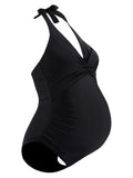 Momnfancy Halter Neck Backless V-neck Sleeveless One-Piece Maternity Swimwear