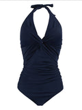Momnfancy Halter Neck Backless V-neck Sleeveless One-Piece Maternity Swimwear