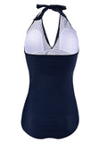 Momnfancy Halter Neck Backless V-neck Sleeveless One-Piece Maternity Swimwear