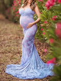 Momnfancy Bandeau Sheer Bodycon Mermaid Plus Size Maternity For Babyshower Maxi Dress