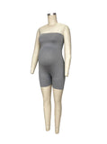 Momnfancy Grey Bandeau Sleeveless Short Maternity Bodycon Romper Jumpsuit
