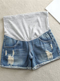 Momnfancy Pockets Buttons Ripped Destroyed Maternity Short Jeans