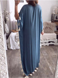 Momnfancy Blue Fringe V-neck Knitwear Robe Style Smock Oversize Maternity Maxi Dress