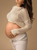 Momnfancy Khaki Cut Out Knitting Flare Sleeve Crop T-shirt Maternity Top