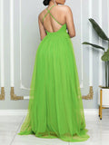 Momnfancy Solid Grenadine Backless Slit Photoshoot Tulle Flowy Maternity Maxi Dress