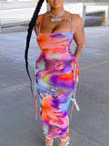 Momnfancy Purple Colorful Bodycon Tie Dye Cutout Lace Up Chic Party Maternity Maxi Dress