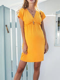 Momnfancy Big Swing V-neck Dolman Short Sleeve Maternity Mini Dress