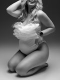Momnfancy White Ruffle Organza Buttons Elegant Bodysuit Photoshoot Maternity Jumpsuit