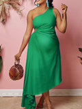 Momnfancy Oblique Shoulder Irregular Belly Friendly Plus Size Cut Out Babyshower Maternity Maxi Dress