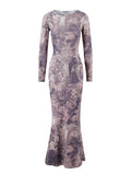 Momnfancy Maroon Floral Grenadine Sheer Photoshoot Bodycon Maternity Maxi Dress