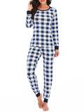 Momnfancy Buffalo Plaid Round Neck Long Sleeve Maternity Long Pajama Set