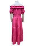 Momnfancy Rose Carmine Off Shoulder Ruched Photoshoot Flowy Empire Waist Maternity Frenulum Dress