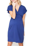 Momnfancy Big Swing V-neck Dolman Short Sleeve Maternity Mini Dress