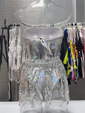Momnfancy Sparkly Sequin Tassel Tie Back Crop Photoshoot Bikinis Maternity Swimwear