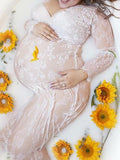 Momnfancy Floral Lace Deep V-neck Photo Shoot Pregnant Maternity Dress