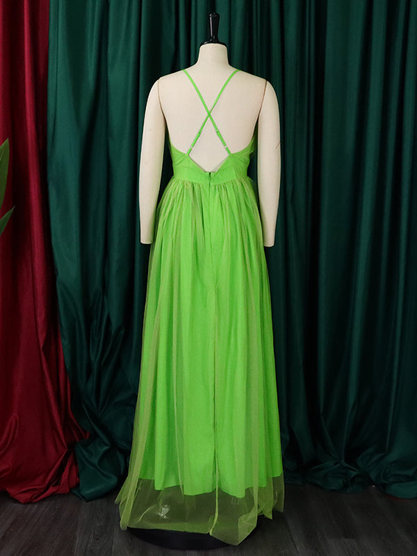 Momnfancy Solid Grenadine Backless Slit Photoshoot Tulle Flowy Maternity Maxi Dress