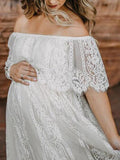 Momnfancy White Lace Off Shoulder Baby Shower Photoshoot Pregnancy Photography Maternity Maxi Dress