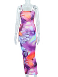 Momnfancy Purple Colorful Bodycon Tie Dye Cutout Lace Up Chic Party Maternity Maxi Dress
