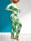 Momnfancy Letter Print Single Breasted Romper Onesie Maternity Pajama Long Jumpsuit
