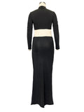 Momnfancy Solid Color Ruffle High Neck Crop Top 2-in-1 Long Sleeve Bodycon Club Party Photoshoot Maternity Maxi Dress