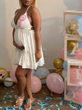 Momnfancy Spaghetti Strap Falbala Backless Babyshower Maternity Mini Dress