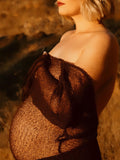 Momnfancy Black Knitting Sheer Backless Photoshoot Maternity Maxi Dress