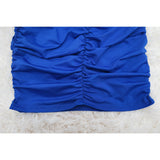 Momnfancy Blue Ruched Off Shoulder Cross Chest Elegant Bodycon Baby Shower Maternity Midi Dress