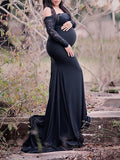 Momnfancy Lace Off Shoulder Mermaid Babyshower Maternity Maxi Dress