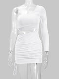 Momnfancy Solid Color Cut Out One Shoulder Irregular Drawstring Bodycon Cute Baby Shower Maternity Mini Dress