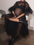 Momnfancy Black Tulle Ruffle Grenadine Irregular Plus Size Photoshoot Maternity Midi Dress