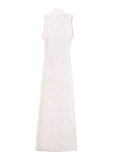 Momnfancy White Patchwork Fishnet Crochet Pleated Photoshoot Pregnancy Maternity Maxi Dress