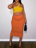 Momnfancy 2-in-1 Oblique Shoulder Irregular Fashion Bodycon Baby Shower Maternity Midi Dress