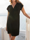 Momnfancy Big Swing V-neck Dolman Short Sleeve Maternity Mini Dress
