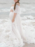 Momnfancy White Lace Off Shoulder Baby Shower Photoshoot Pregnancy Photography Maternity Maxi Dress