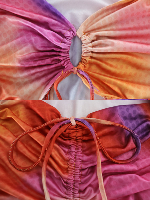 Momnfancy Tie Dye Cut Out Crop Ruffle Drawstring Bodycon V-Neck Baby Shower Maternity Maxi Dress